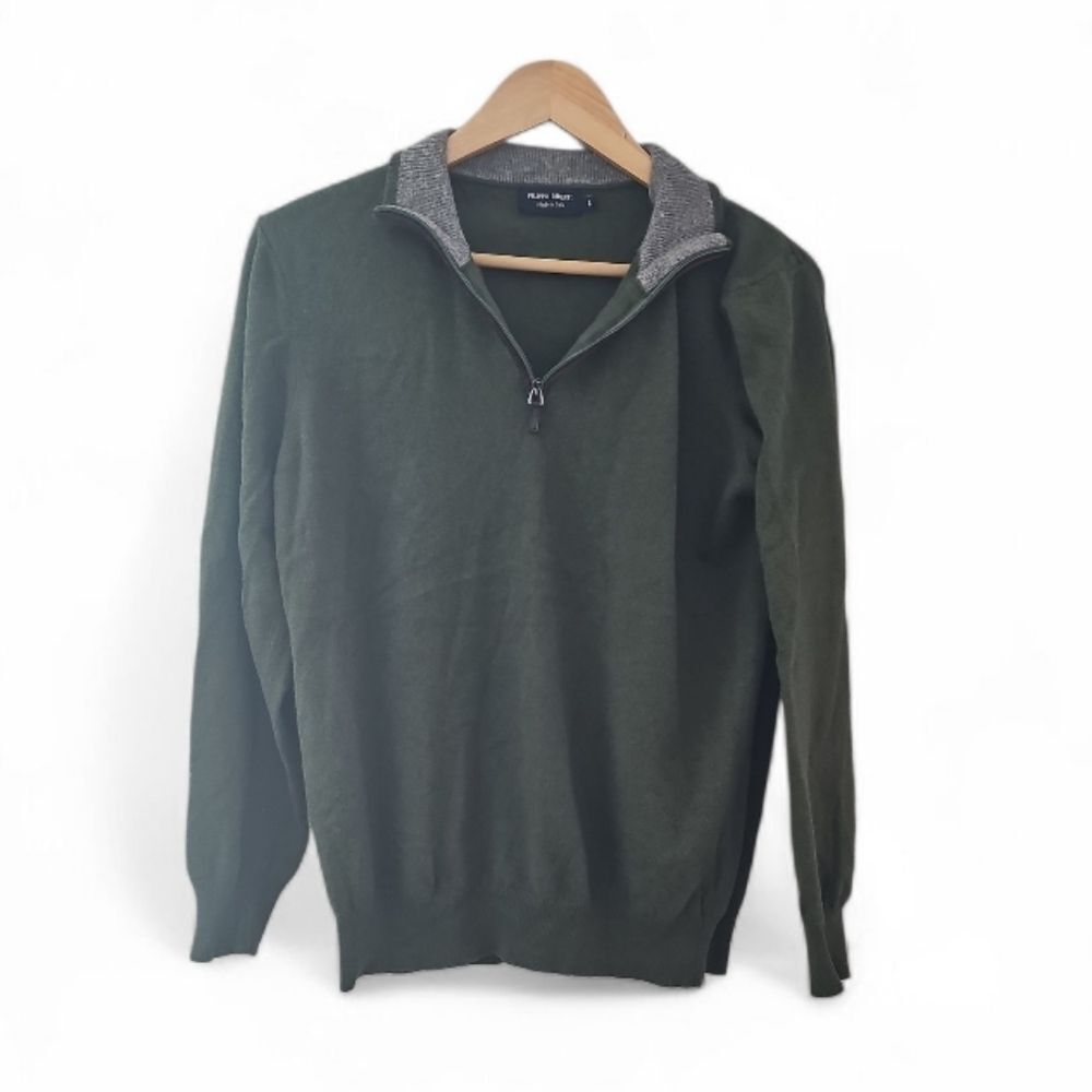 Filippo Riberti Italy Wool Cashmere Quarter Zip Sweater Men’s L Green Luxe